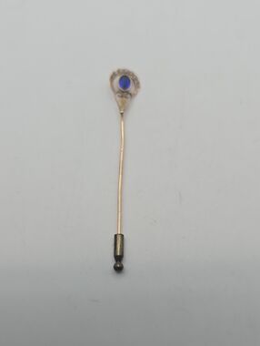 Vintage 10k Gold Blue Crystal Stick Lapel Pin - Unbranded